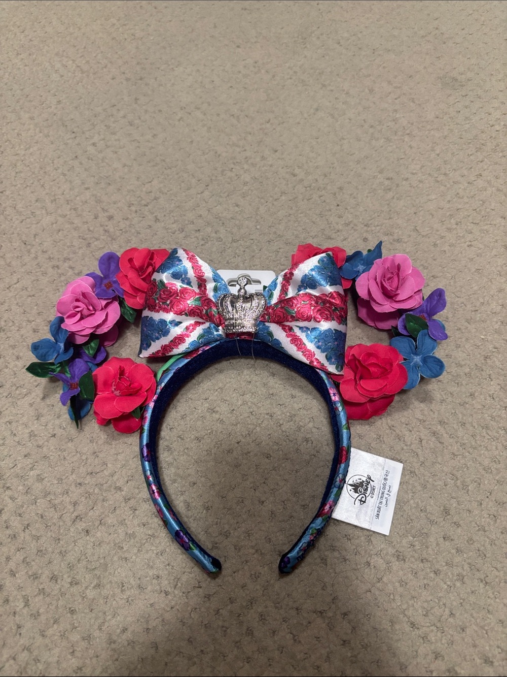 Disney Floral Crown Headband with Striped Bow - Pink, Purple, Blue